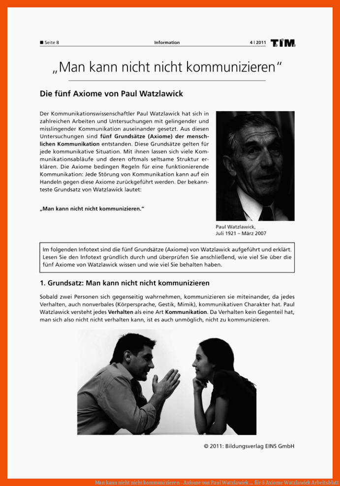 Man kann nicht nicht kommunizieren - Axiome von Paul Watzlawick ... für 5 axiome watzlawick arbeitsblatt