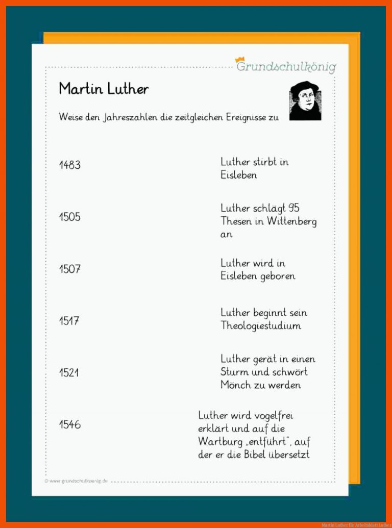 Martin Luther Fuer Arbeitsblatt Luther