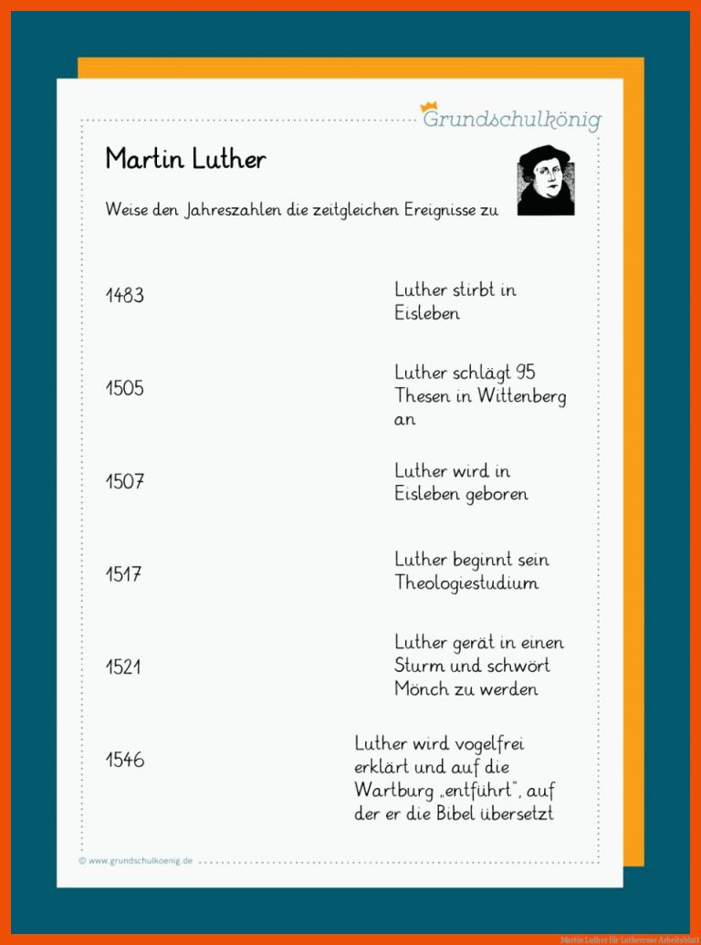 Martin Luther Fuer Lutherrose Arbeitsblatt