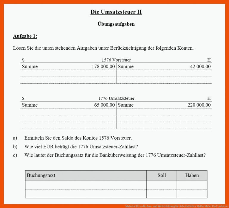 Material FÃ¼r Die Aus- Und Weiterbildung Fuer Arbeitsblätter Mathe Maler Und Lackierer