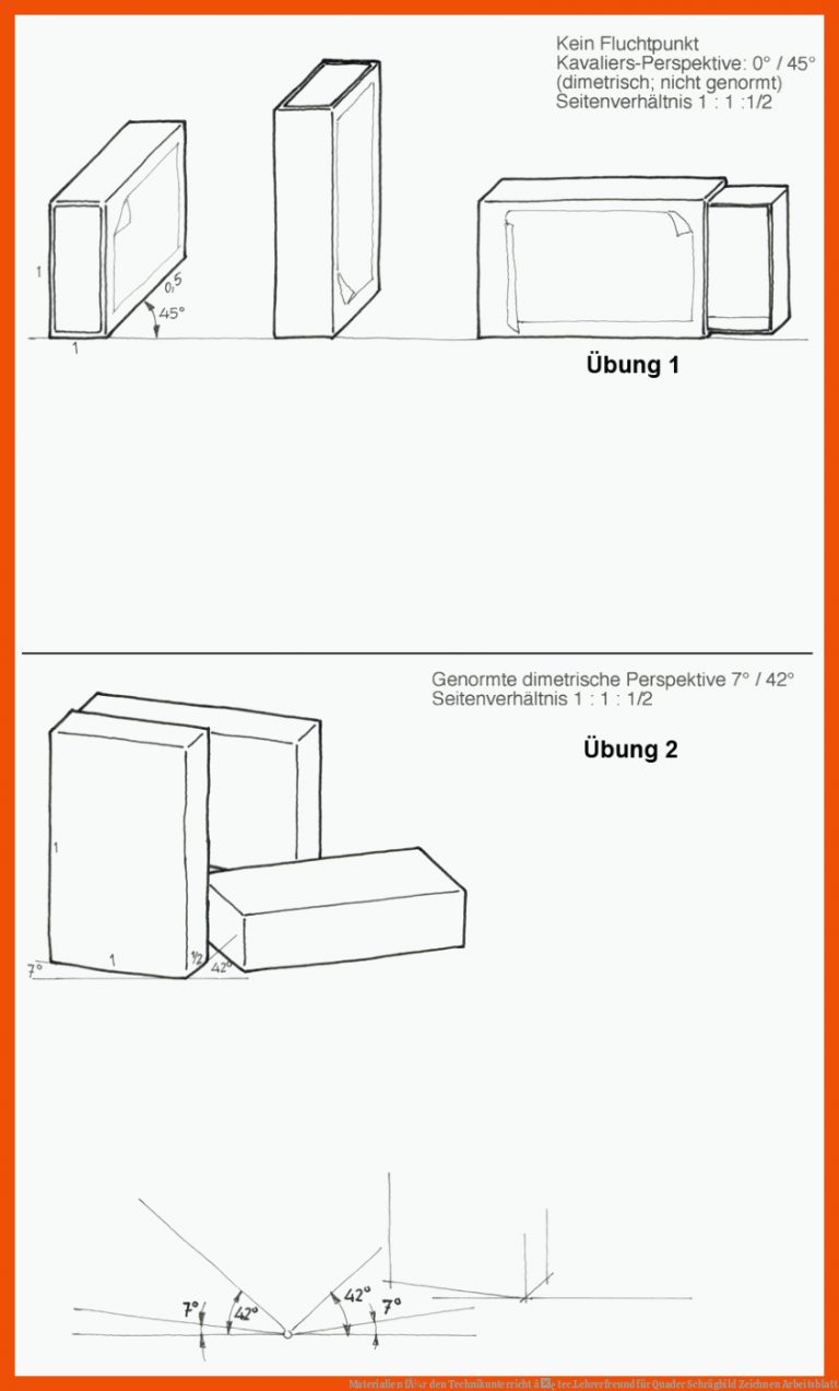 Materialien FÃ¼r Den Technikunterricht â¢ Tec.lehrerfreund Fuer Quader Schrägbild Zeichnen Arbeitsblatt