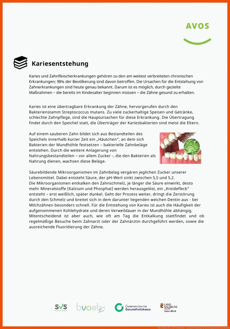 Materialien fÃ¼r die Volksschule - Gesundes Salzburg für entstehung karies arbeitsblatt