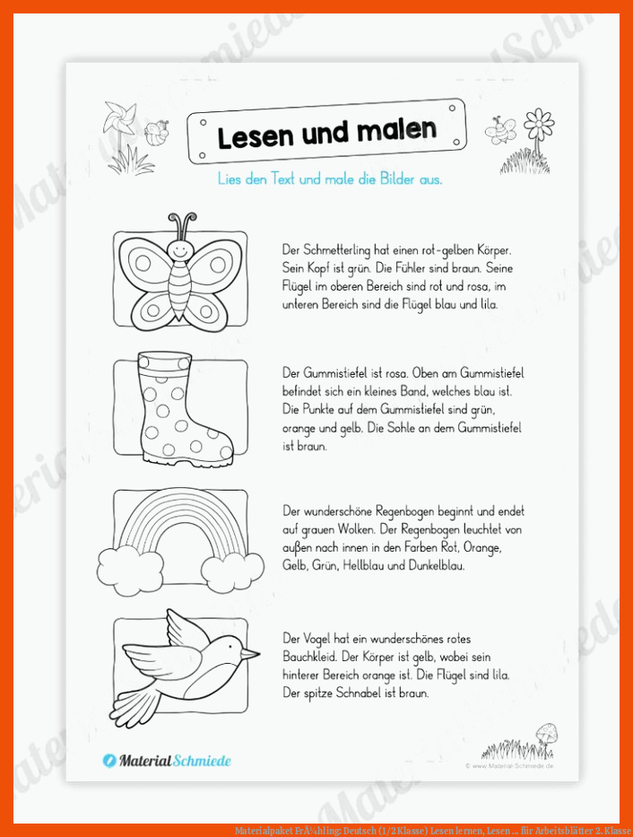 Materialpaket FrÃ¼hling: Deutsch (1/2 Klasse) | Lesen lernen, Lesen ... für arbeitsblätter 2. klasse