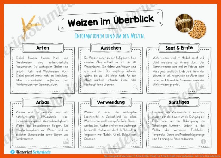 Materialpaket Weizen (16 ArbeitsblÃ¤tter) für arbeitsblätter grundschule getreide grundschule