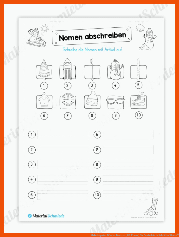 Materialpaket Winter: Deutsch (1/2 Klasse) für deutsch arbeitsblätter klasse 7