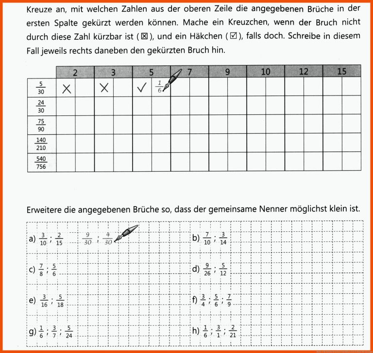 Mathe 6 für brüche erweitern und kürzen arbeitsblatt mit lösungen