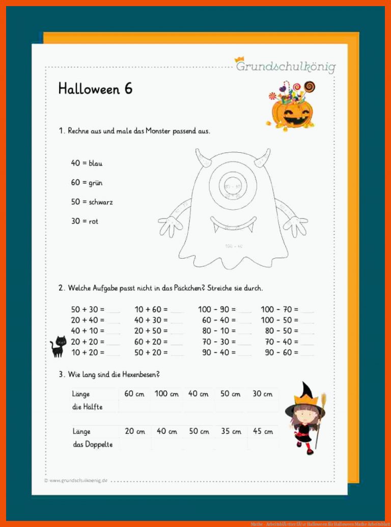 Mathe - ArbeitsblÃ¤tter fÃ¼r Halloween für halloween mathe arbeitsblatt