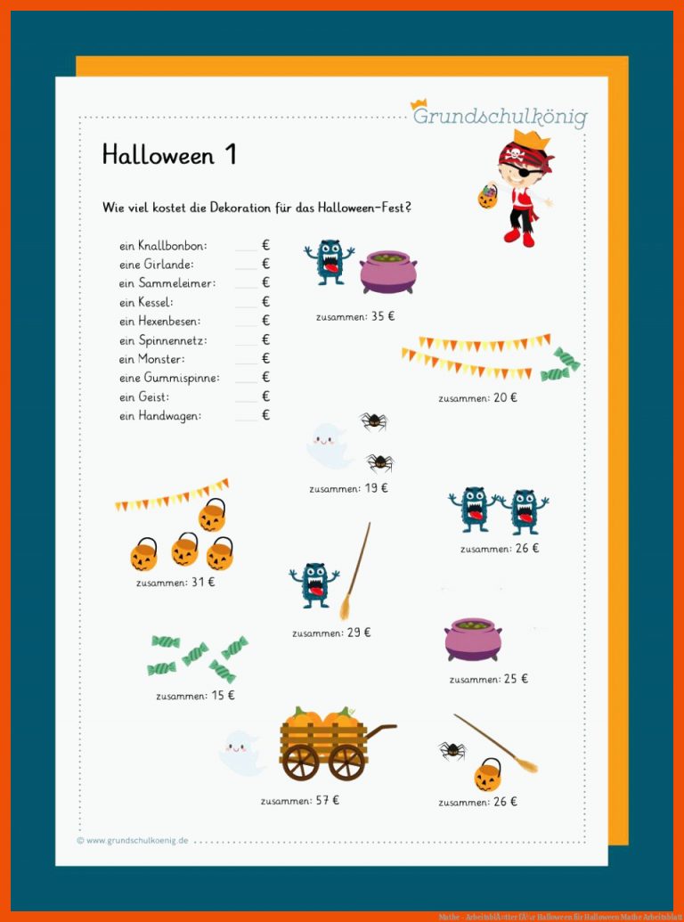 Mathe - ArbeitsblÃ¤tter fÃ¼r Halloween für halloween mathe arbeitsblatt