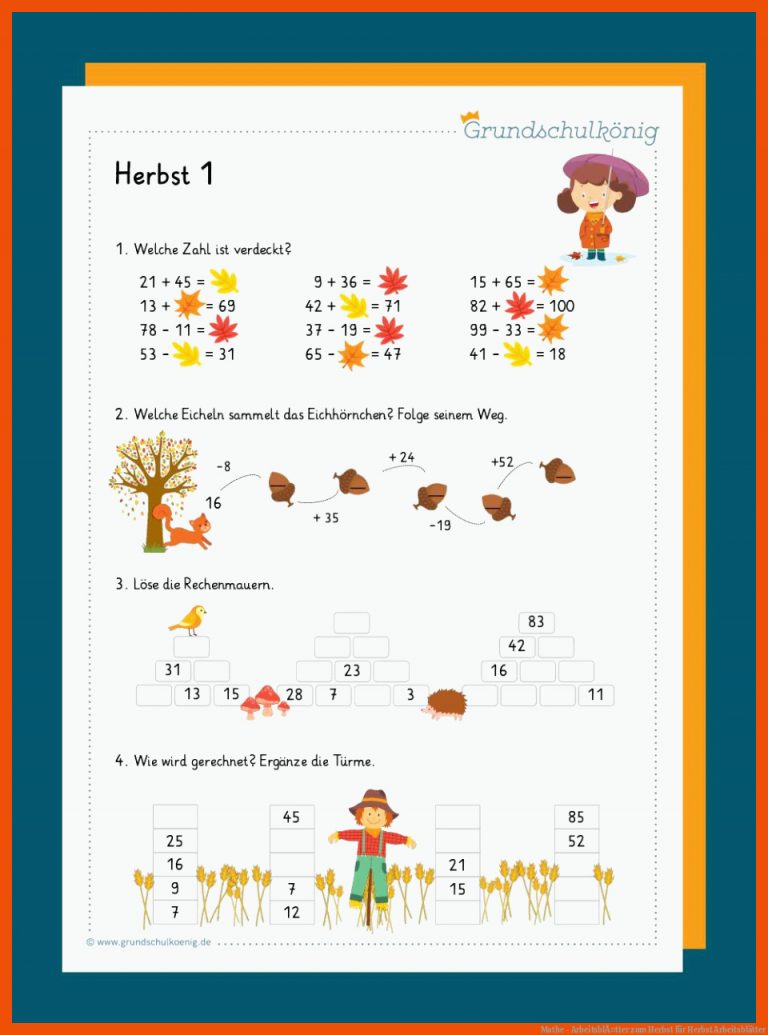 Mathe - ArbeitsblÃ¤tter zum Herbst für herbst arbeitsblätter