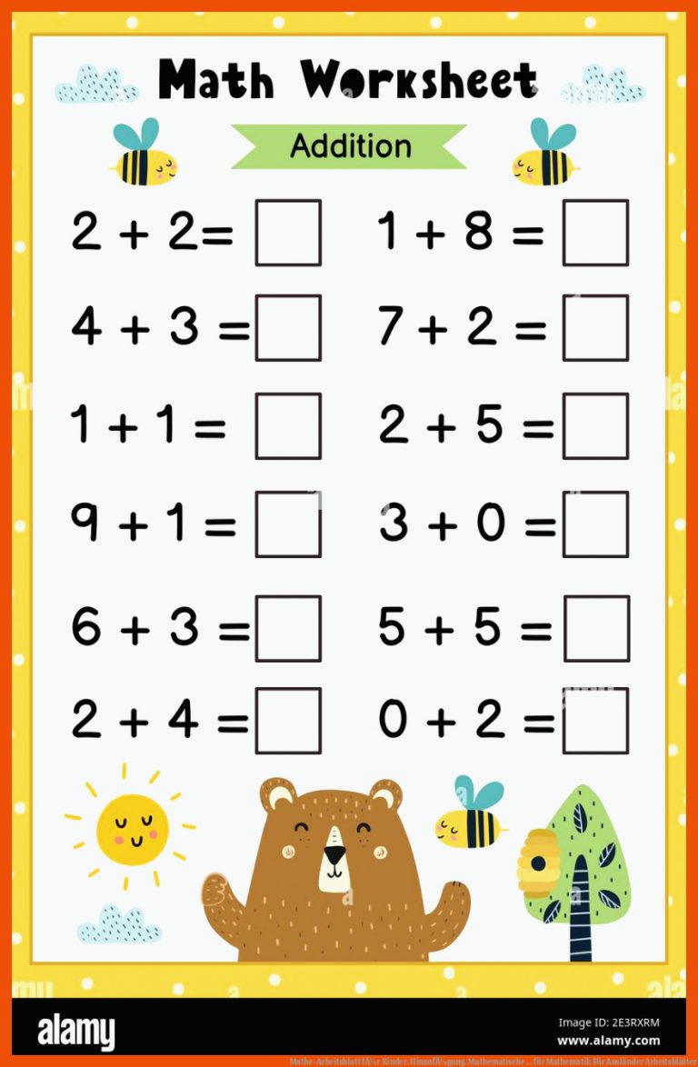 Mathe-Arbeitsblatt fÃ¼r Kinder. HinzufÃ¼gung. Mathematische ... für mathematik für ausländer arbeitsblätter