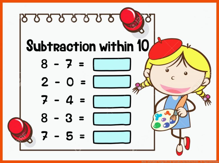 Mathe-Arbeitsblatt-Vorlage FÃ¼r Die Subtraktion Innerhalb Von Zehn ... für clipart arbeitsblatt