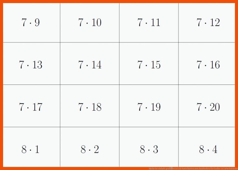 Mathe ist einfach: groÃes 1x1 als Karteikarten zum Ausdrucken für großes 1x1 arbeitsblätter