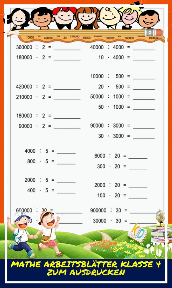 Mathe Arbeitsblätter Klasse 4 Zum Ausdrucken