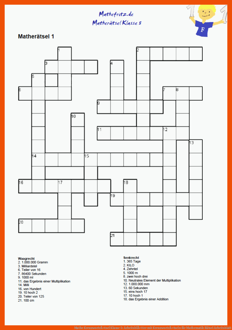 Mathe KreuzwortrÃ¤tsel Klasse 5: ArbeitsblÃ¤tter mit KreuzwortrÃ¤tseln für mathematik rätsel arbeitsblatt