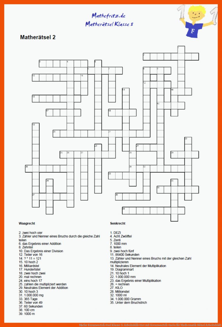 Mathe KreuzwortrÃ¤tsel Klasse 5: ArbeitsblÃ¤tter mit KreuzwortrÃ¤tseln für mathematik rätsel arbeitsblatt