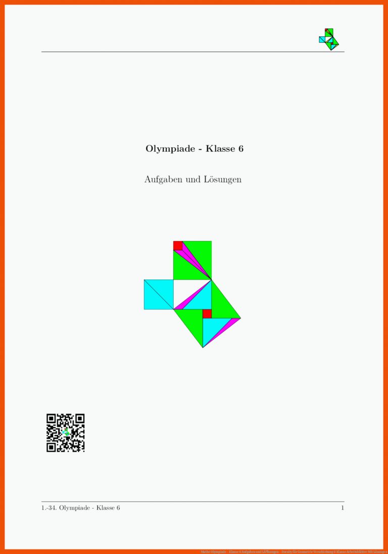 Mathe Olympiade - Klasse 6 Aufgaben und LÃ¶sungen - Docsity für geometrie verschiebung 6 klasse arbeitsblätter mit lösungen