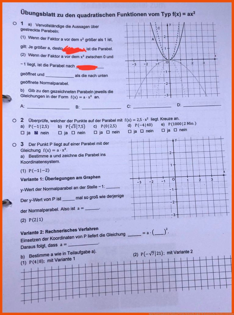 Mathe Parabeln quadratische Funktionen? (Schule, Mathematik, Aufgabe) für symmetrieachse einzeichnen arbeitsblatt