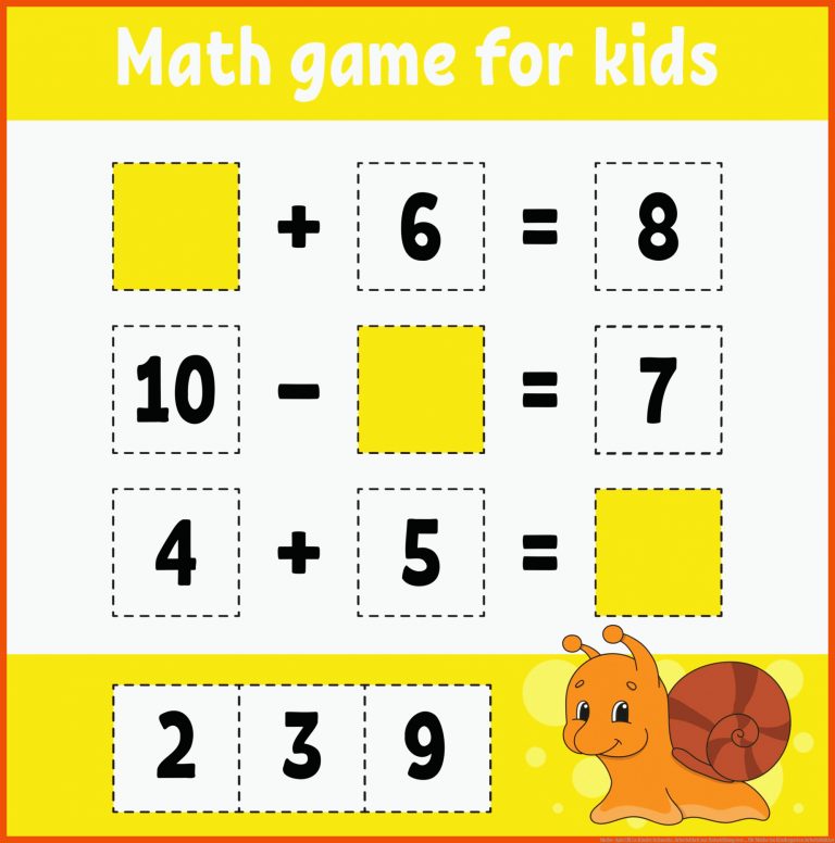 Mathe-Spiel fÃ¼r Kinder Schnecke. Arbeitsblatt zur Entwicklung von ... für mathe im kindergarten arbeitsblätter