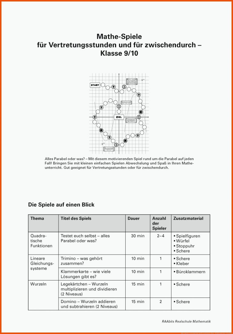Mathe-Spiele fÃ¼r Vertretungsstunden und fÃ¼r zwischendurch - Klasse ... für mathe spiele klasse 5 arbeitsblätter