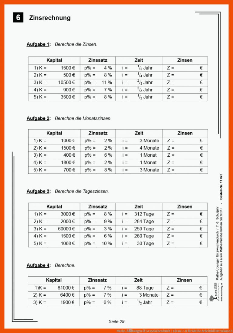 Mathe-Ãbungen fÃ¼r zwischendurch / Klasse 7-8 für mathe arbeitsblätter klasse 8