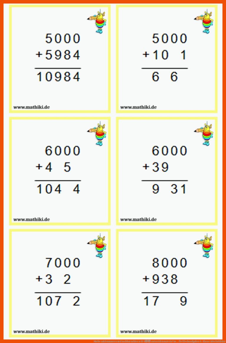 Mathe zahlenmauern und nachbarzahlen zr10 â unterrichtsmaterial im ... für klecksaufgaben 4. klasse arbeitsblätter