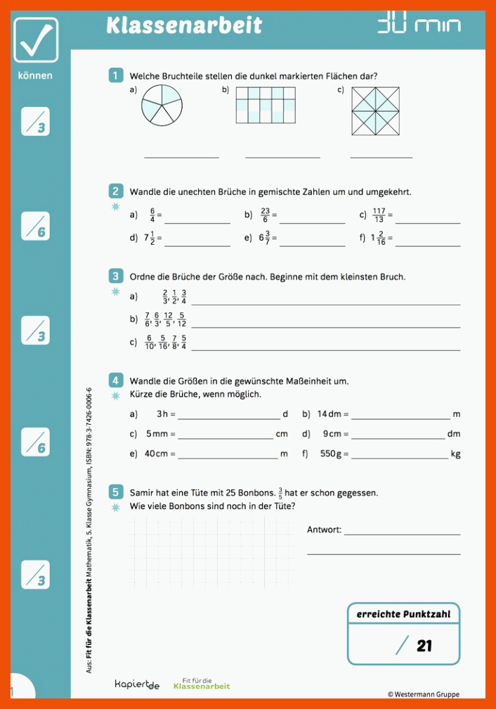 Mathearbeit: Bruchrechnung 1 | Nachhilfe mathe, Klassenarbeiten ... für mathe arbeitsblätter klasse 6 gymnasium zum ausdrucken