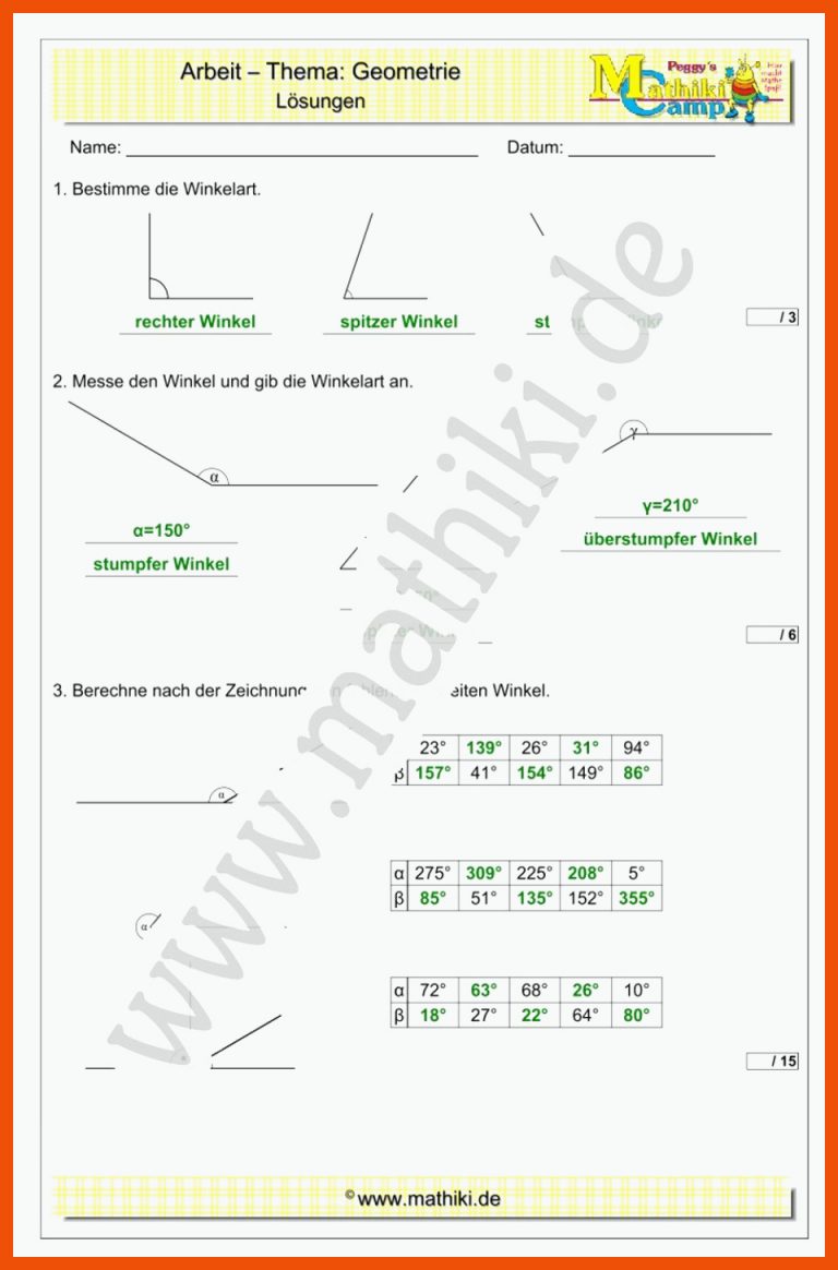 Mathearbeit (Klasse 5/6) | Klassenarbeiten mathe, Klassenarbeiten ... für mathe klasse 6 winkel arbeitsblatt