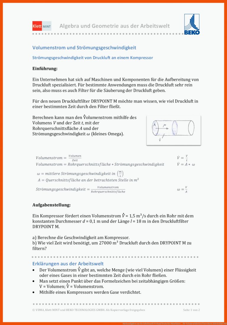 Matheaufgaben aus der Arbeitswelt | Verband Deutscher Maschinen ... für volumeneinheiten umrechnen arbeitsblatt pdf