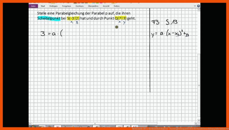 Mathematik (fÃ¼r Die Realschule Bayern) - Parabelgleichung Aufstellen Fuer Parallelverschiebung Arbeitsblatt Pdf