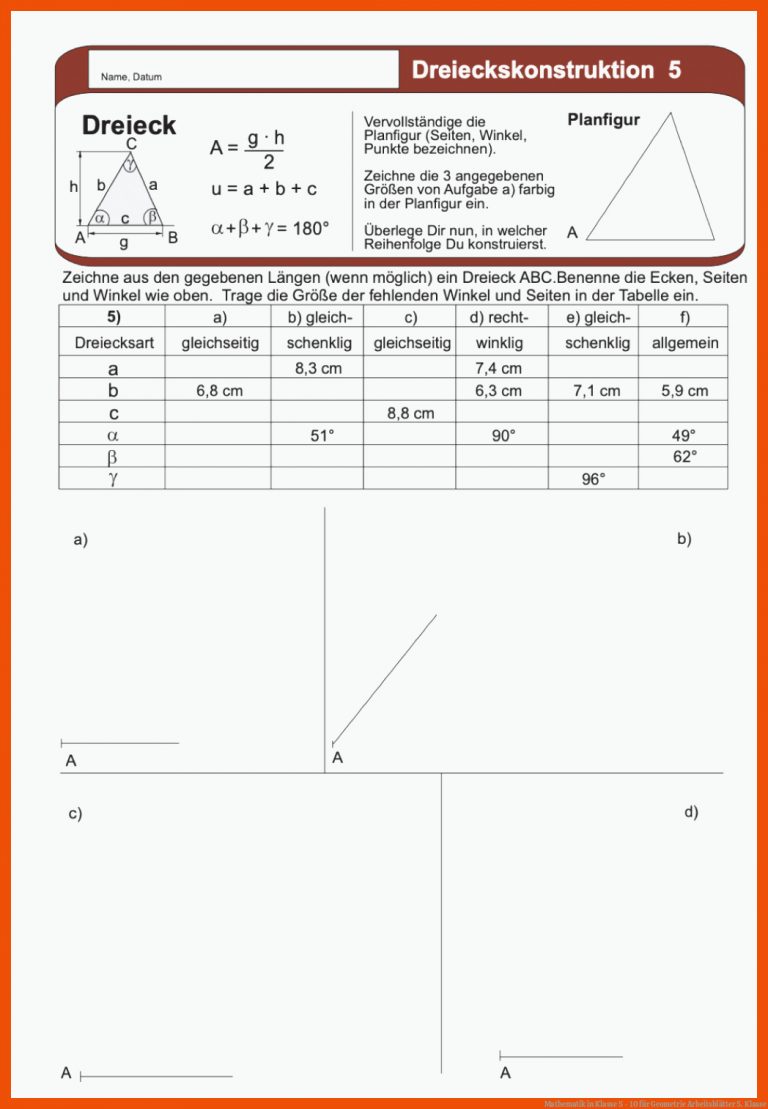 Mathematik in Klasse 5 - 10 für geometrie arbeitsblätter 5. klasse