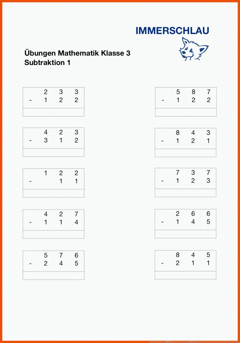 Mathematik Klasse 3 â Ãbungen zur Subtraktion â IMMERSCHLAU für 3 klasse mathe arbeitsblätter zum ausdrucken