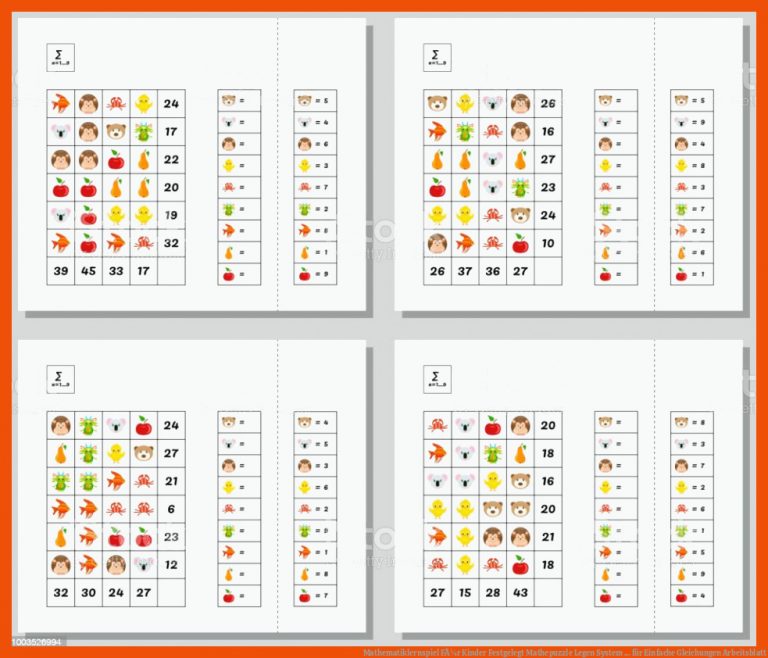 Mathematiklernspiel FÃ¼r Kinder Festgelegt Mathepuzzle Legen System ... für einfache gleichungen arbeitsblatt