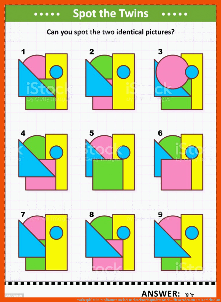 Mathespiel Mit Grundformen Dreieck Rechteck Kreis Quadrat Stock ... für geraden am kreis arbeitsblatt