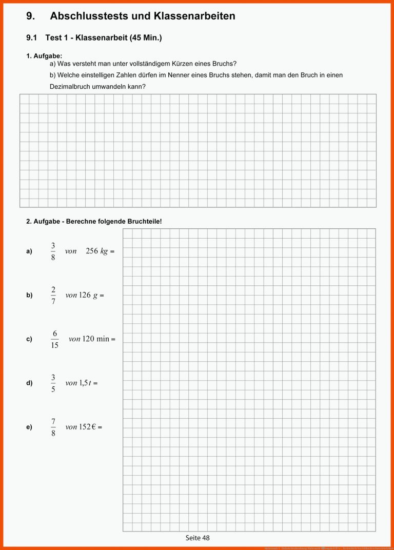Mathestunde 5 - Einfache Bruchrechnung: Mathematik Ãbungsheft fÃ¼r ... für bruchteile von größen berechnen arbeitsblatt