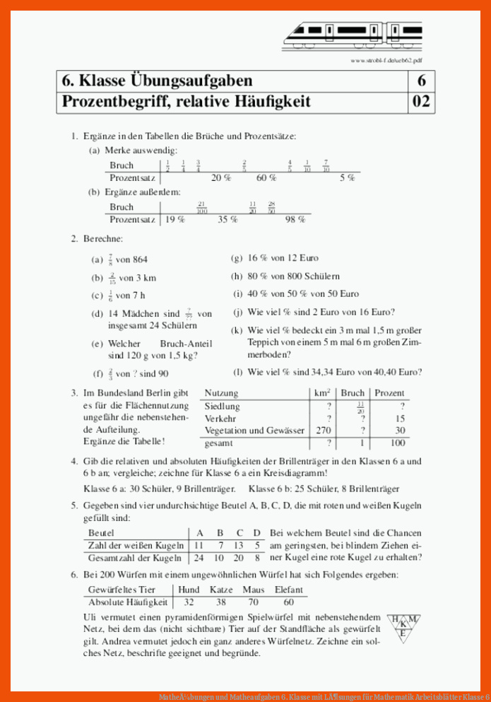 MatheÃ¼bungen und Matheaufgaben 6. Klasse mit LÃ¶sungen für mathematik arbeitsblätter klasse 6