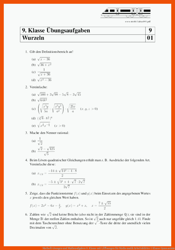 MatheÃ¼bungen und Matheaufgaben 9. Klasse mit LÃ¶sungen für mathematik arbeitsblätter 1 klasse gymnasium