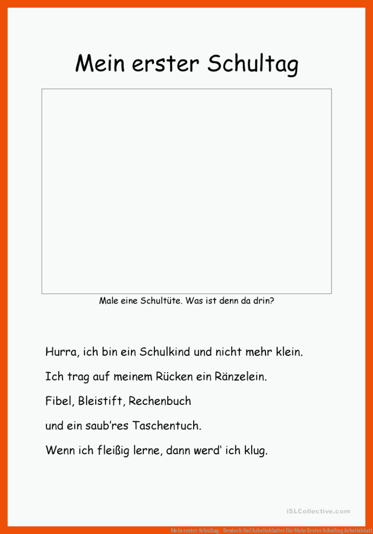Mein erster Schultag - Deutsch Daf Arbeitsblatter für mein erster schultag arbeitsblatt