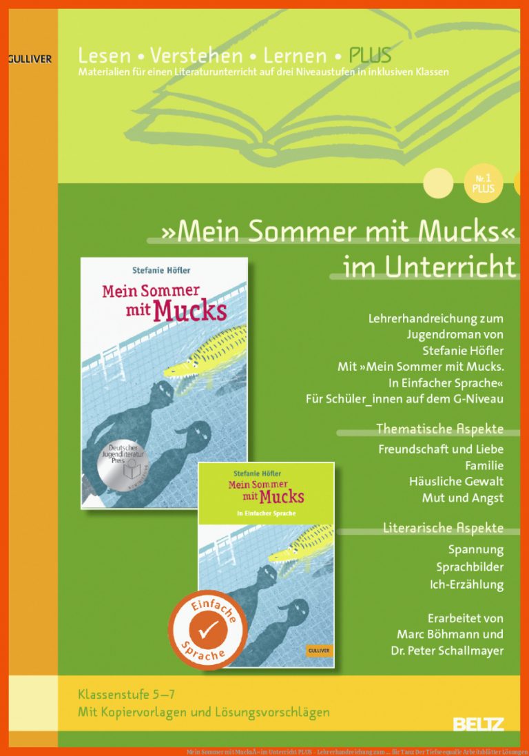 Mein Sommer mit MucksÂ« im Unterricht PLUS - Lehrerhandreichung zum ... für tanz der tiefseequalle arbeitsblätter lösungen