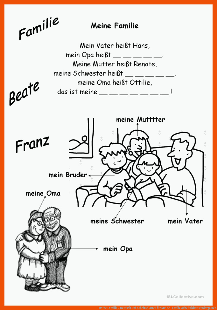Meine Familie - Deutsch Daf Arbeitsblatter für meine familie arbeitsblatt kindergarten