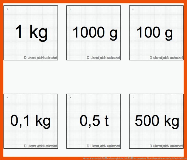 Memo-Karten GrÃ¶Ãen| lerne gleiche GrÃ¶Ãen zuordnen für grössen umwandeln arbeitsblätter