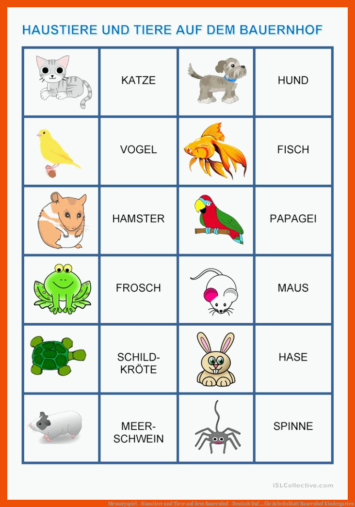 Memoryspiel - Haustiere und Tiere auf dem Bauernhof - Deutsch Daf ... für arbeitsblatt bauernhof kindergarten