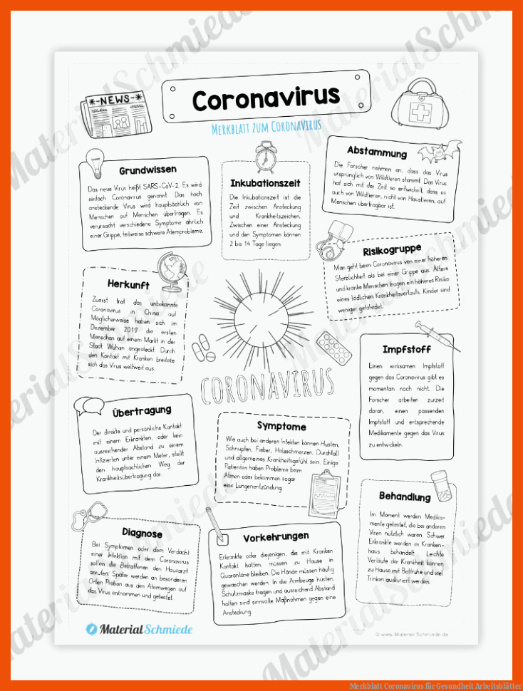 Merkblatt Coronavirus für gesundheit arbeitsblätter