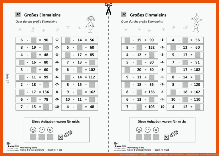 Merktraining Mathe - GroÃes & Kleines Einmaleins - Partnerrechnen ... Fuer Einmaleins Mit 10 Arbeitsblätter