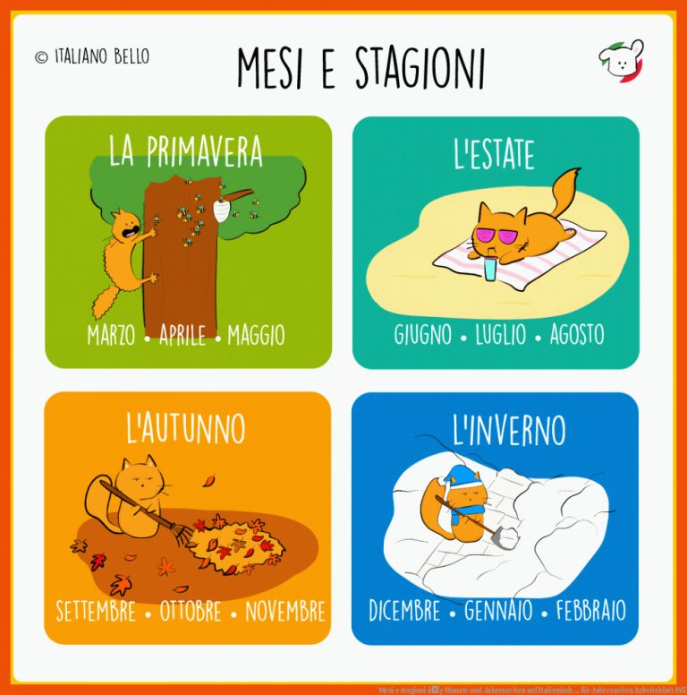 Mesi E Stagioni â¢ Monate Und Jahreszeiten Auf Italienisch ... Fuer Jahreszeiten Arbeitsblatt Pdf