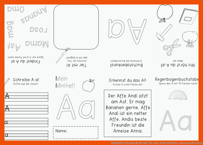 Minihefte Druckschrift ABC für abc arbeitsblätter zum ausdrucken