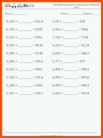 Zehnerpotenzen Arbeitsblatt