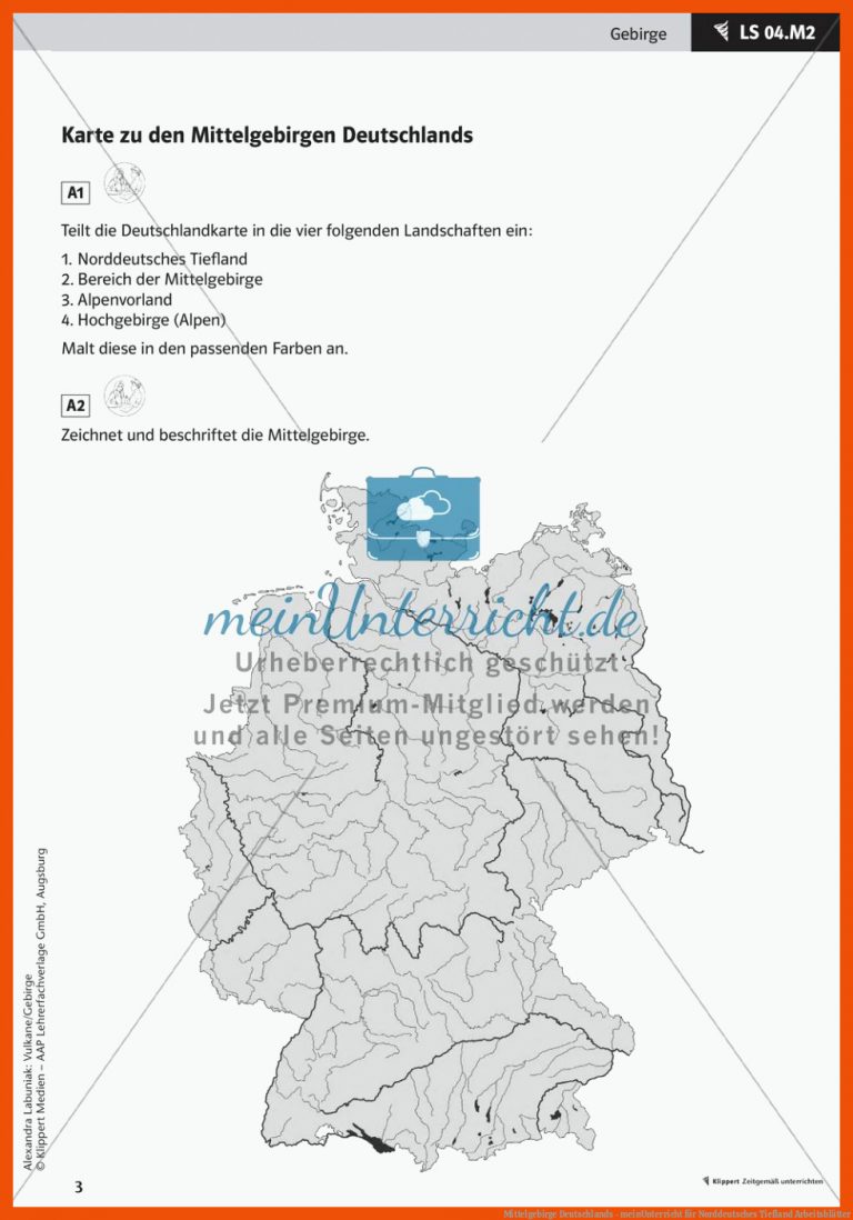 Mittelgebirge Deutschlands - meinUnterricht für norddeutsches tiefland arbeitsblätter