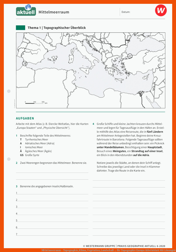 Mittelmeerraum - Topographie, Klima, Vegetation, Landschaft ... für topographie europa arbeitsblatt mit lösungen