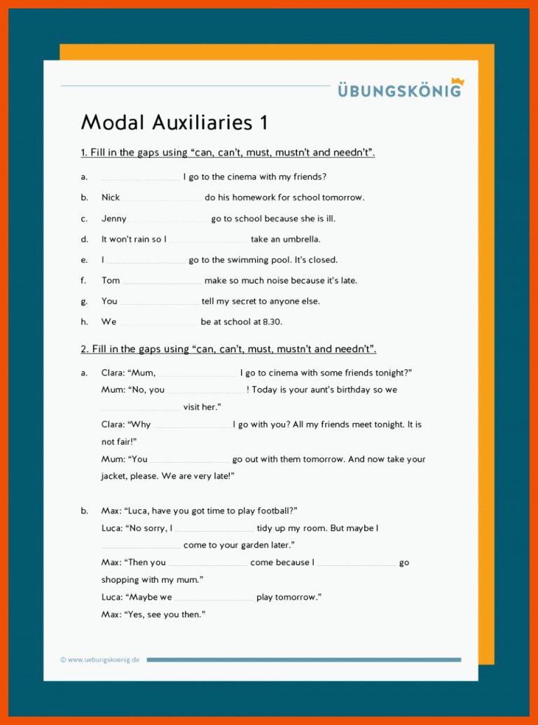 Modal auxiliaries / modale Hilfsverben für modalverben englisch übungen arbeitsblätter