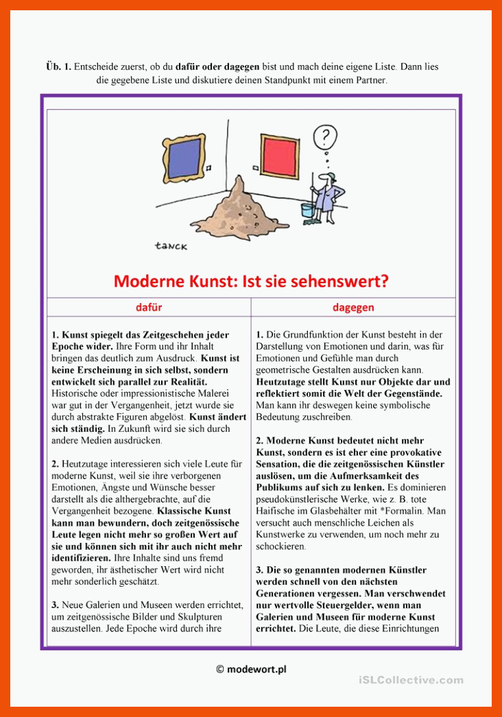 Moderne Kunst: Ist sie sehenswert? - Deutsch Daf Arbeitsblatter für kunst arbeitsblätter